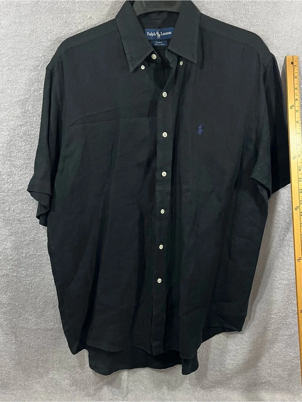 Polo Ralph Lauren Shirt Mens Medium Black Blake Short Sleeve 100% Linen Button